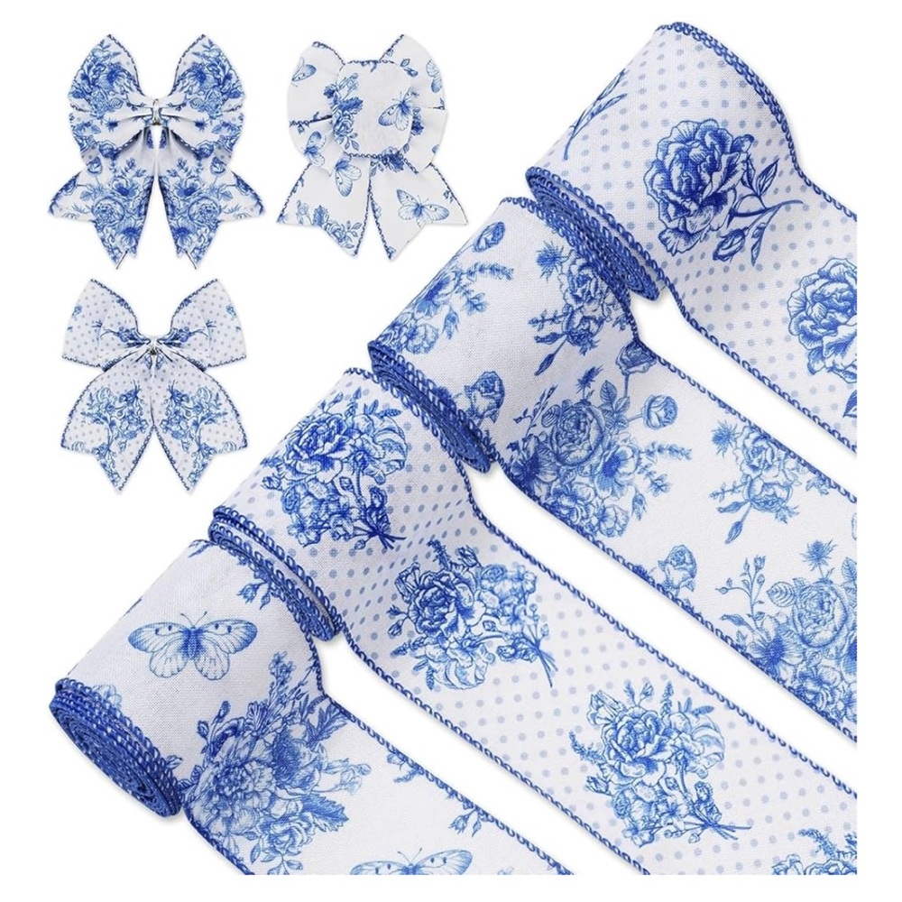 Blue and White Floral Ribbon 28 Game Cards and 23 Pencils one ribbon roll used